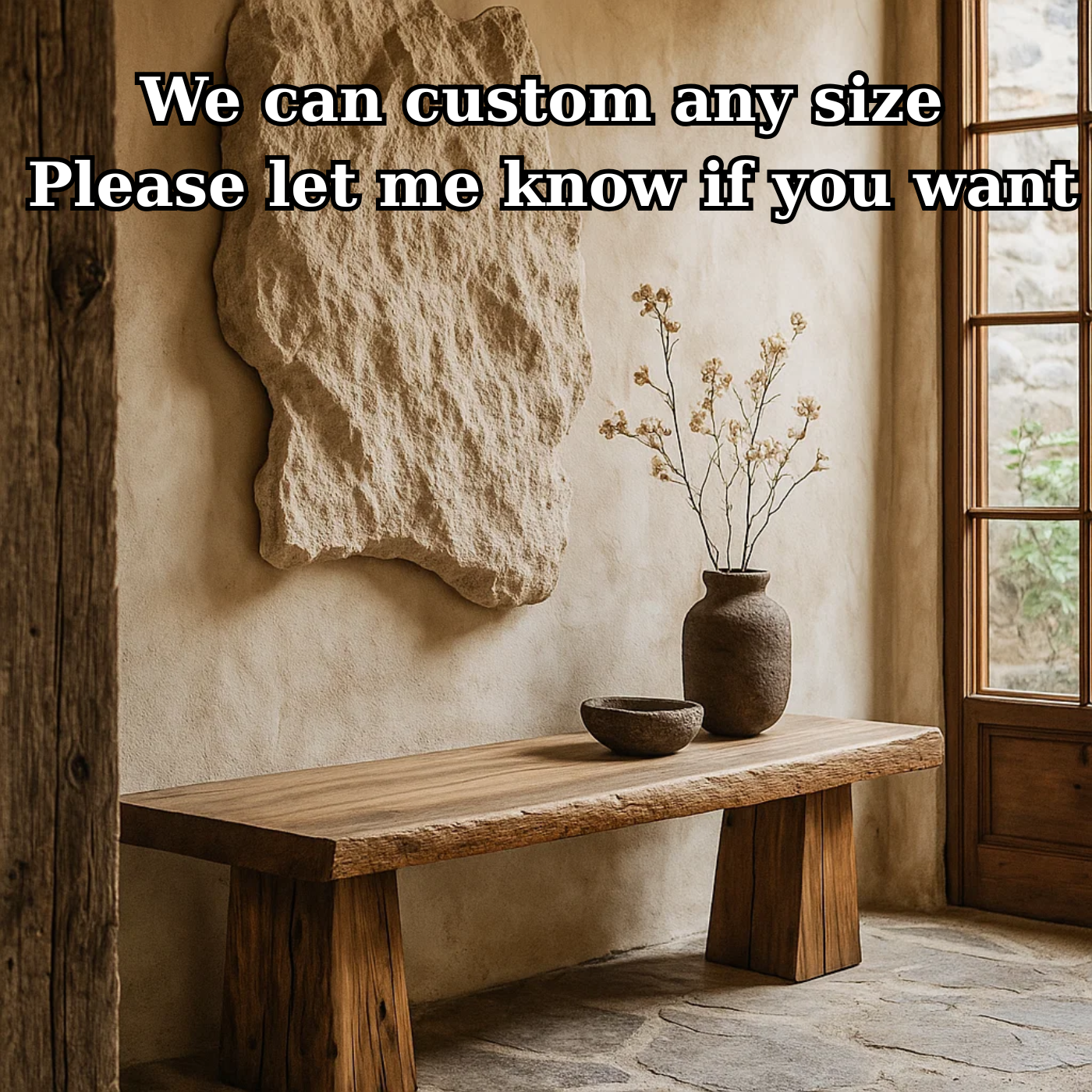 Handcrafted Solid Wood Rustic Bench – Natural Live-Edge Slab Entryway Seating Kitchnce