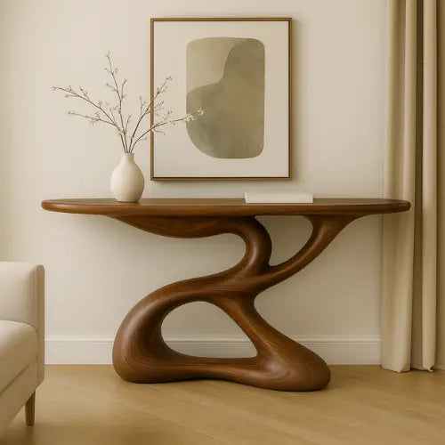 Handcrafted Solid Wood Flow Console Table – Contemporary Organic Design Kitchnce