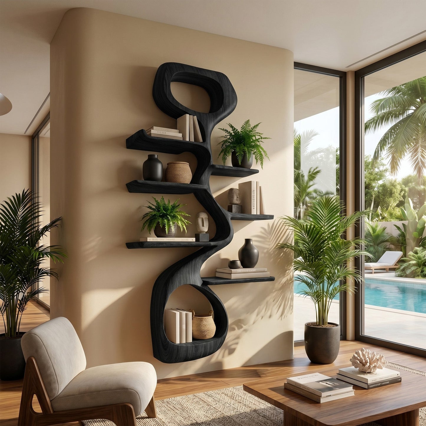 Vertical Wood Corner Wall Shelf With Open Display