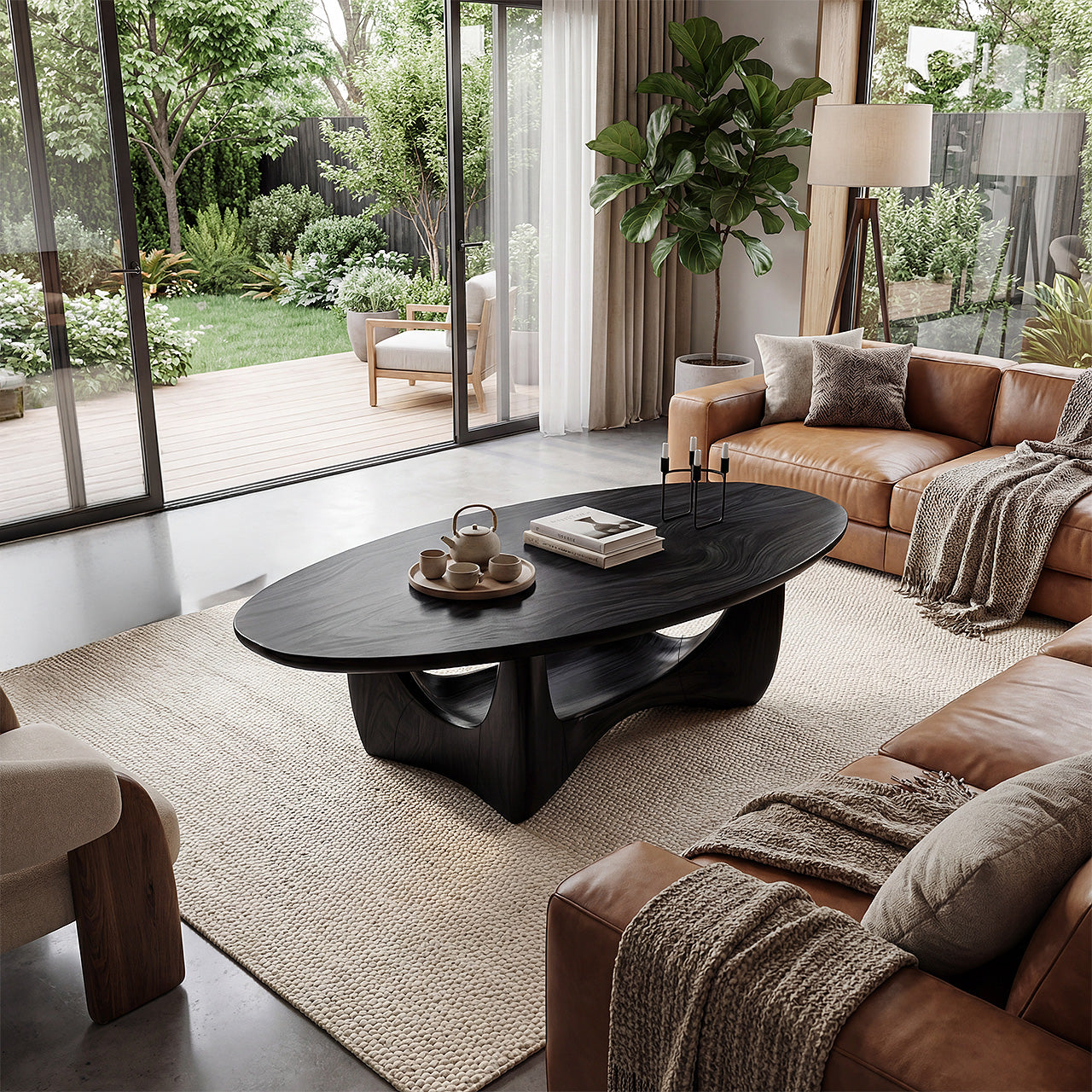 Round Sculptural Coffee Table With Open Pedestal Base