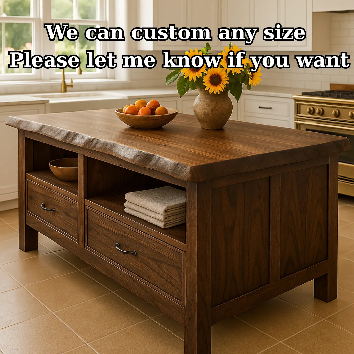 Handcrafted Solid Wood Kitchen Island - Live-Edge & Storage Kitchnce