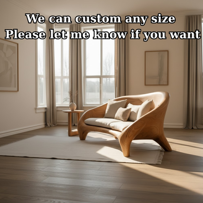 Handcrafted Solid Wood Sofa – Modern Organic Curved Couch with Smooth Sculptural Frame and Linen Cushions Kitchnce