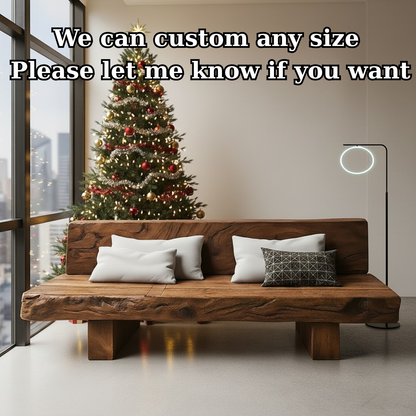 Handcrafted Solid Walnut Sofa – Rustic Live Edge Wood Couch with Minimalist Design for Holiday Decor Kitchnce