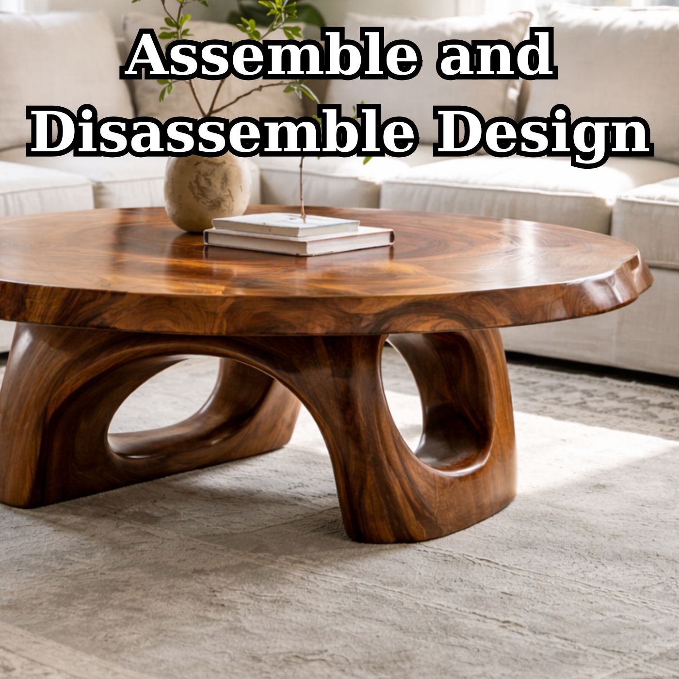 Solid Wood Sculptural Coffee Table – Round Organic Wooden Coffee Table