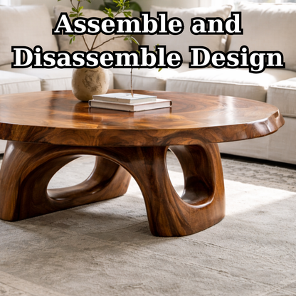 Solid Wood Sculptural Coffee Table – Round Organic Wooden Coffee Table