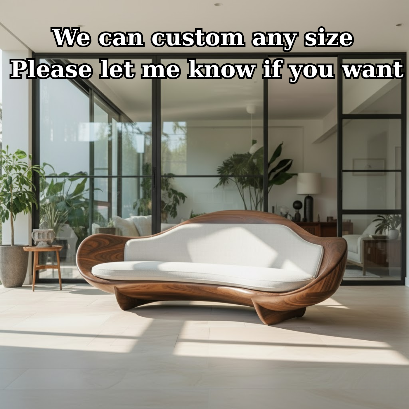 Handcrafted Solid Wood Sofa – Modern Organic Sculptural Couch with Curved Wood Frame Kitchnce