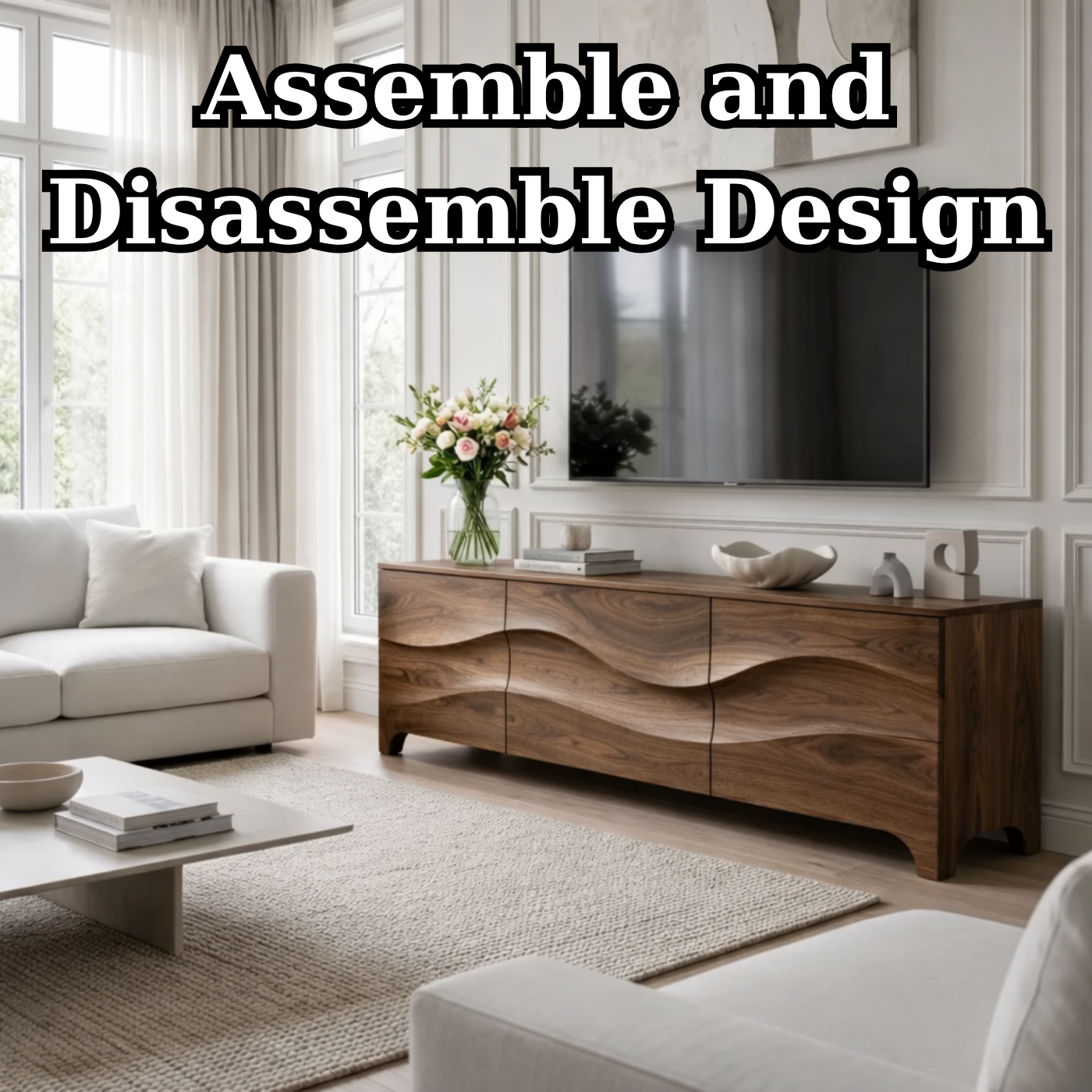 Modern Walnut Wave TV Stand – Sculpted Wood Media Console