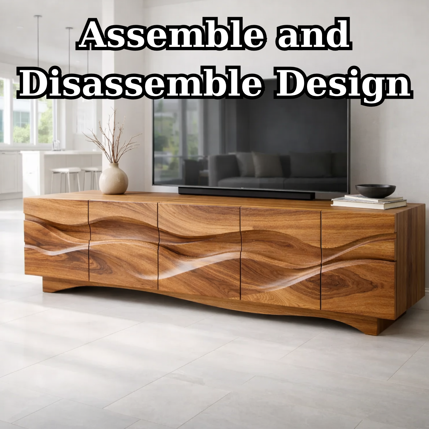 Luxury Walnut Wave TV Console – Sculpted Solid Wood Design