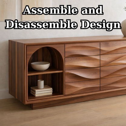 Solid Wood Console Table with Wave Drawer Front and Arched Shelf Storage for Modern Home