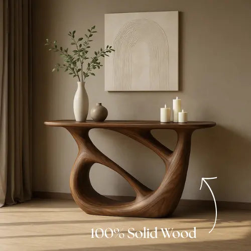 Handcrafted Solid Wood Continuum Console Table – Contemporary Organic Sculpture Kitchnce