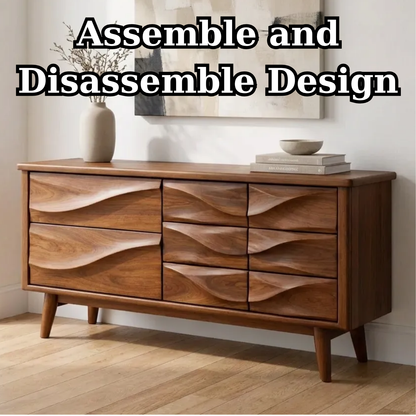 Solid Wood Console Table with Multi Drawer Wave Front Design for Modern Home
