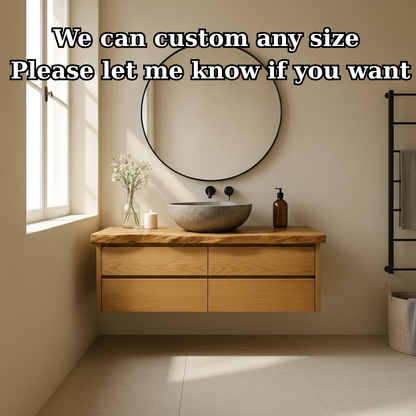 Handcrafted Solid Wood Floating Bathroom Vanity with Live Edge Top - Minimalist Modern Design Kitchnce