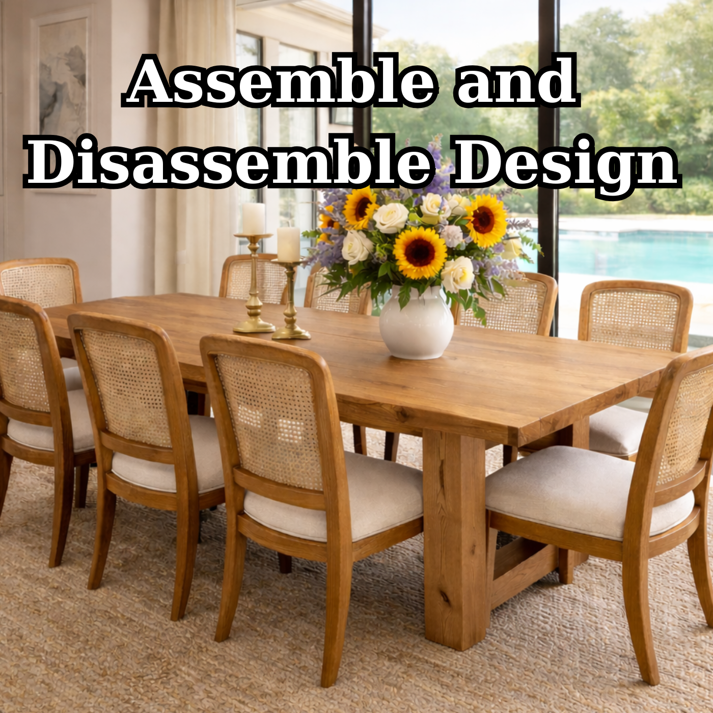 Soild Wood Farmhouse Dining Table with Solid Leg Base