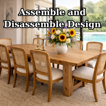 Soild Wood Farmhouse Dining Table with Solid Leg Base