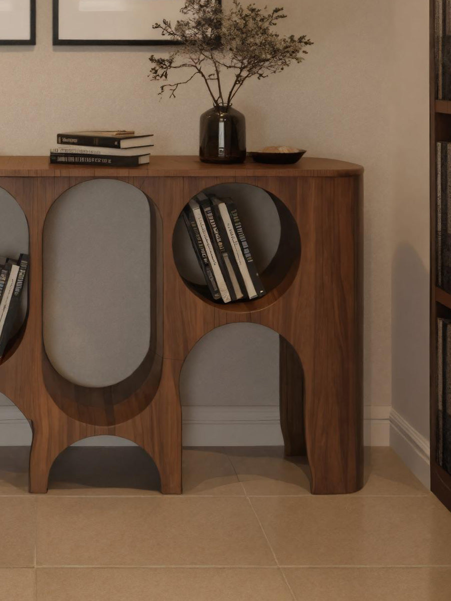 Modern Carved Console Table With Circular Cutout For Entryway Kitchnce