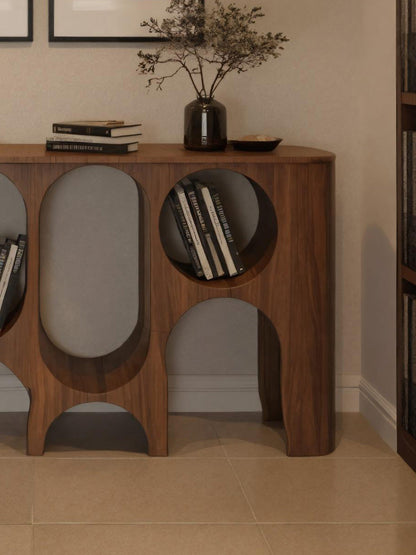Modern Carved Console Table With Circular Cutout For Entryway Kitchnce