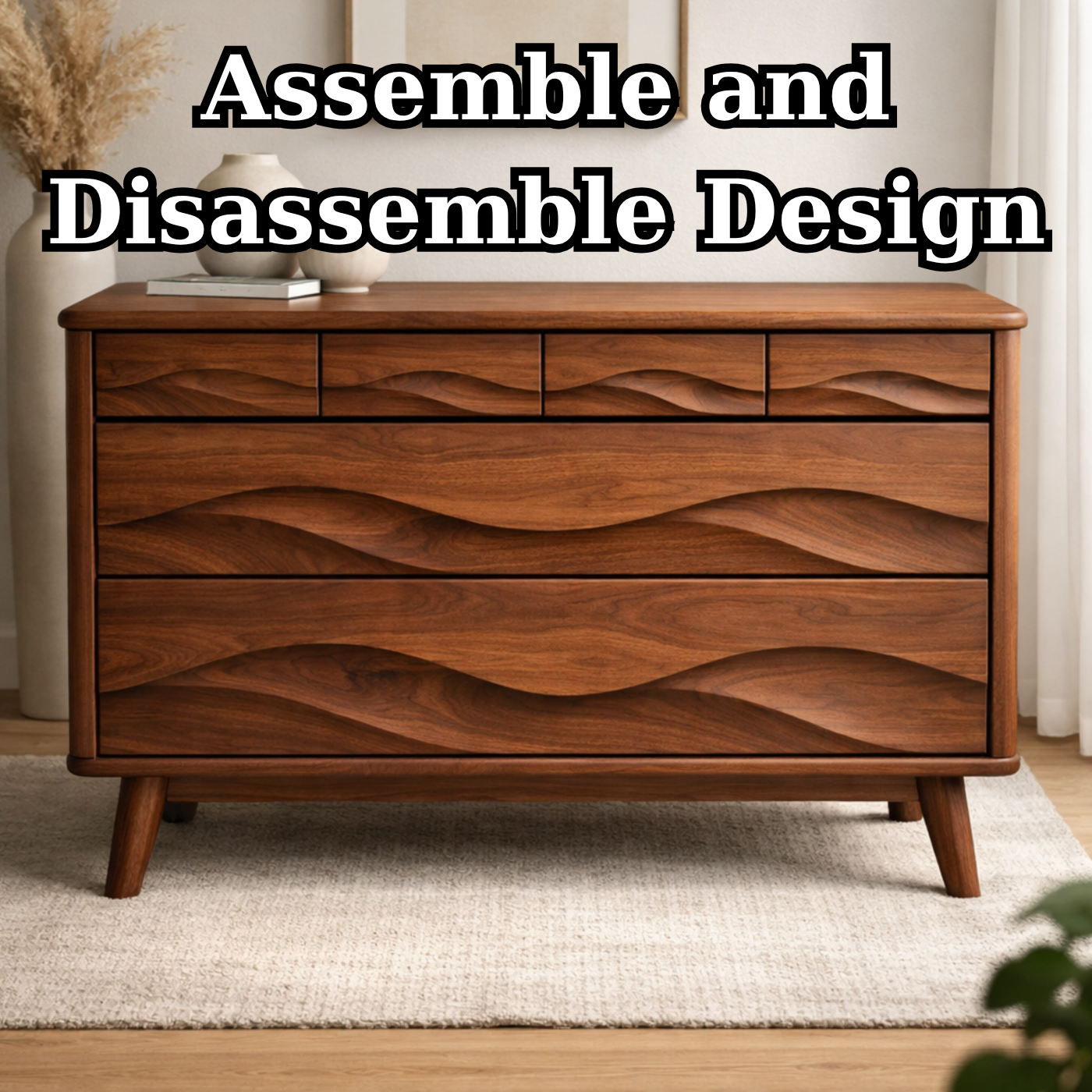 Solid Wood Console Table with Multi Layer Wave Drawer Design for Modern Interior
