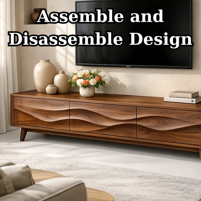 Solid Wood Wave Front TV Stand with Drawers for Modern Living Room