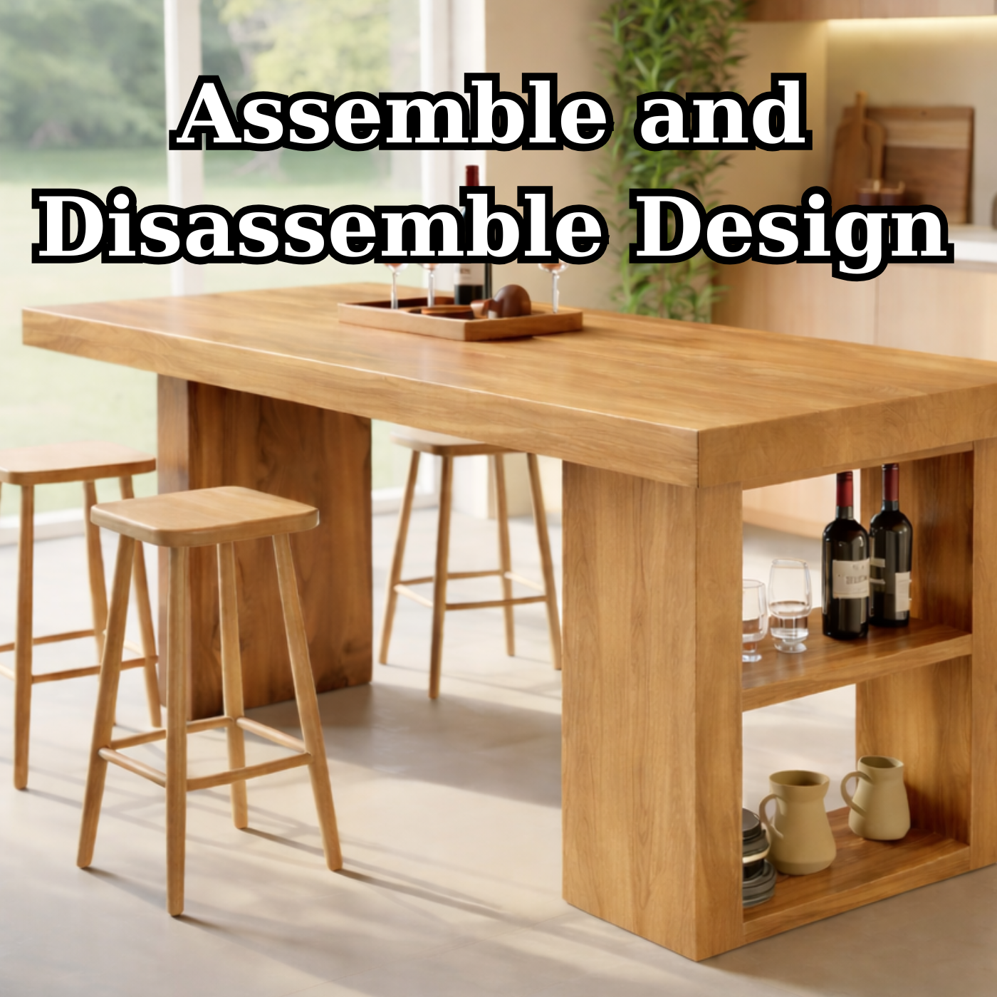 Modern Solid Wood Dining Table with Integrated Storage Shelf