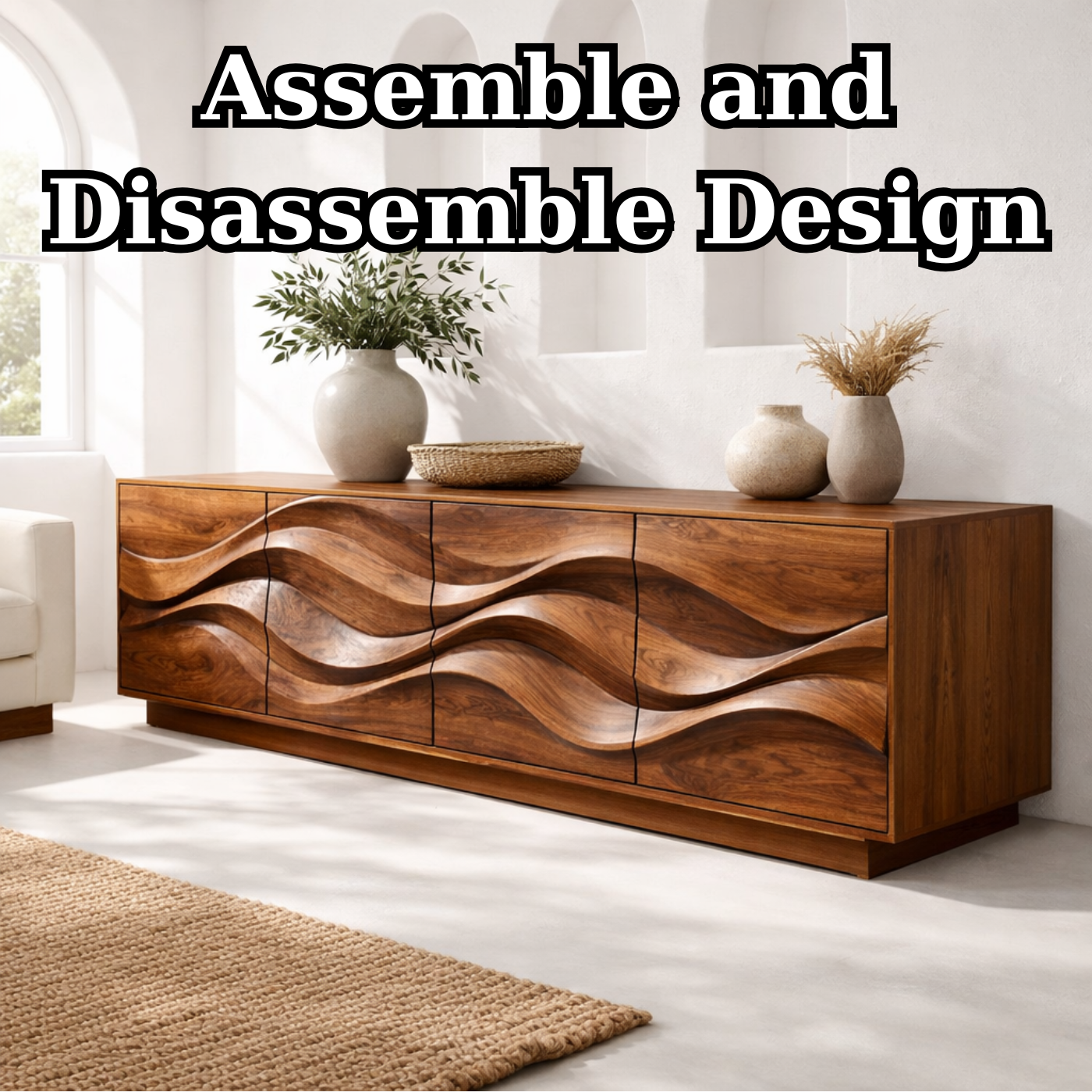 Solid Wood Wave Front TV Stand with Spacious Storage for Modern Living