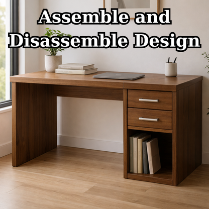 Solid Wood Desk with Drawers and Open Storage for Home Office