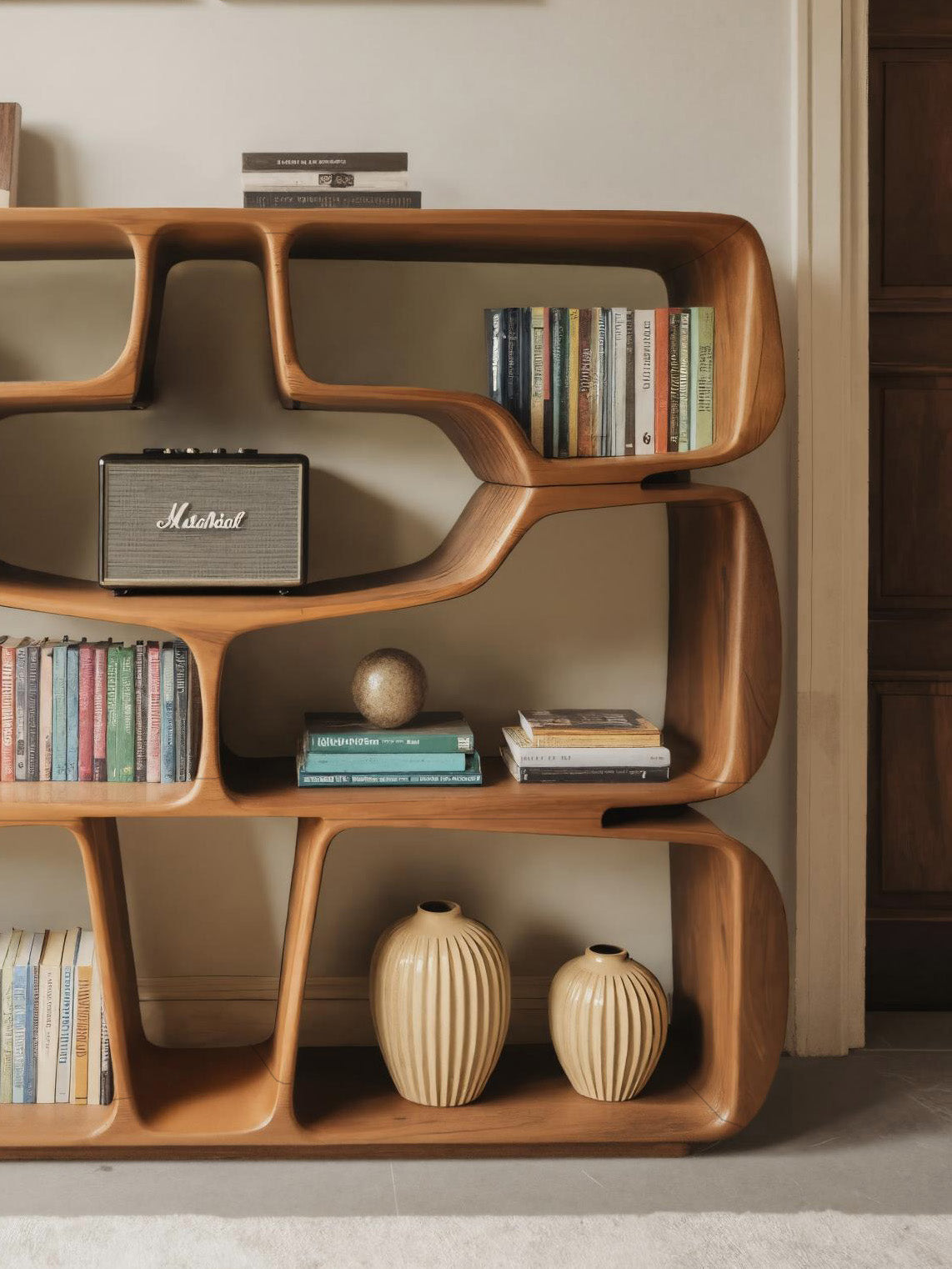 Modern Sculptural Bookshelf With Organic Curves For Living Room Kitchnce
