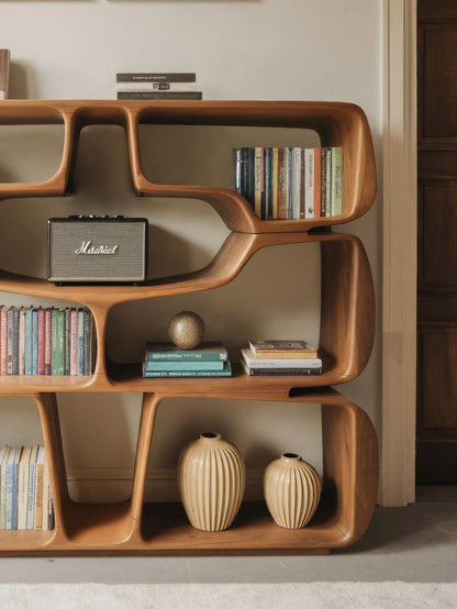 Modern Sculptural Bookshelf With Organic Curves For Living Room Kitchnce