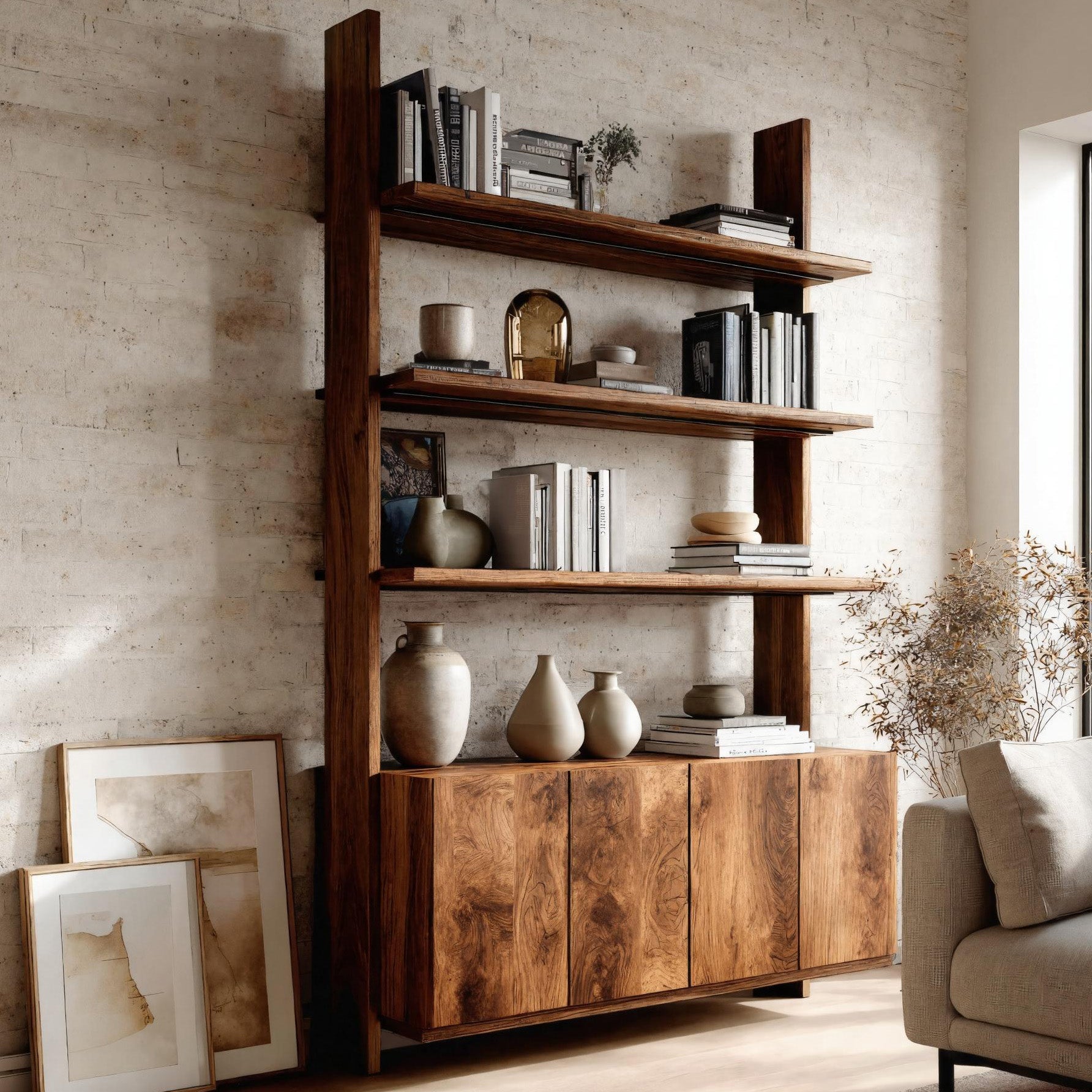 Modern Bookshelf With Open Shelf And Drawers For Living Kitchnce