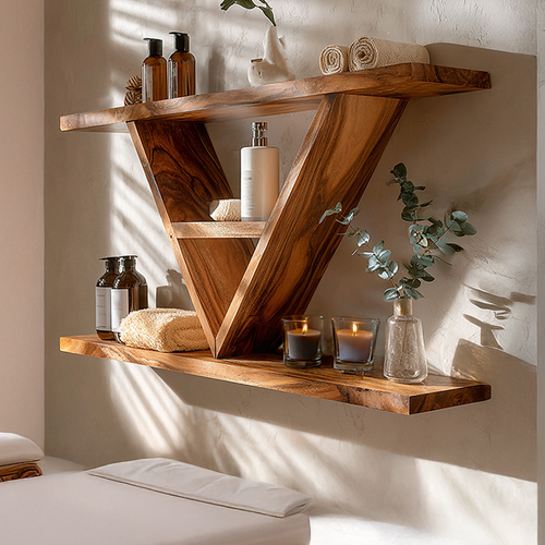 Minimal Floating Shelf with Angled Support Wood Design