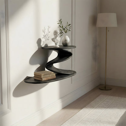 S-Shaped Sculptural Floating Wall Shelf with Dual Levels