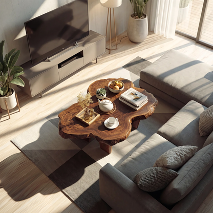 Organic Live Edge Coffee Table with Sculptural Low Profile Base