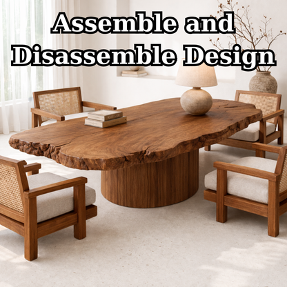 Handcrafted Solid Wood Coffee Table with Live Edge Top and Sculptural Base