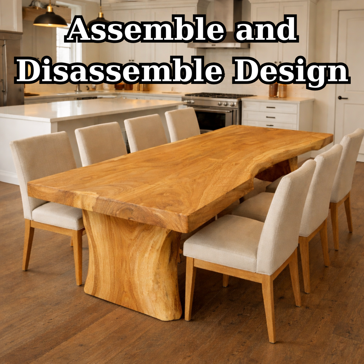 Handcrafted Solid Wood Dining Table with Live Edge Top and Sculptural Pedestal Base