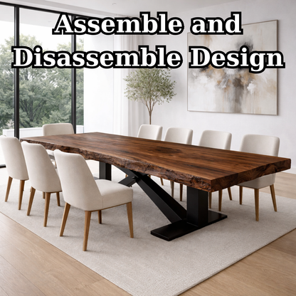 Handcrafted Solid Wood Dining Table with Live Edge Top and Modern Metal Base