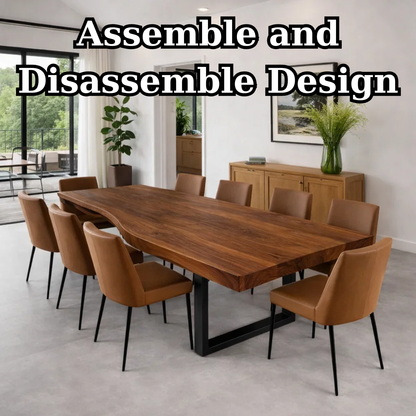 Handcrafted Solid Wood Dining Table with Live Edge Top and Black Metal Frame