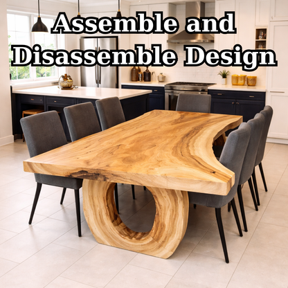 Handcrafted Solid Wood Dining Table with Live Edge Top and Sculptural Loop Base
