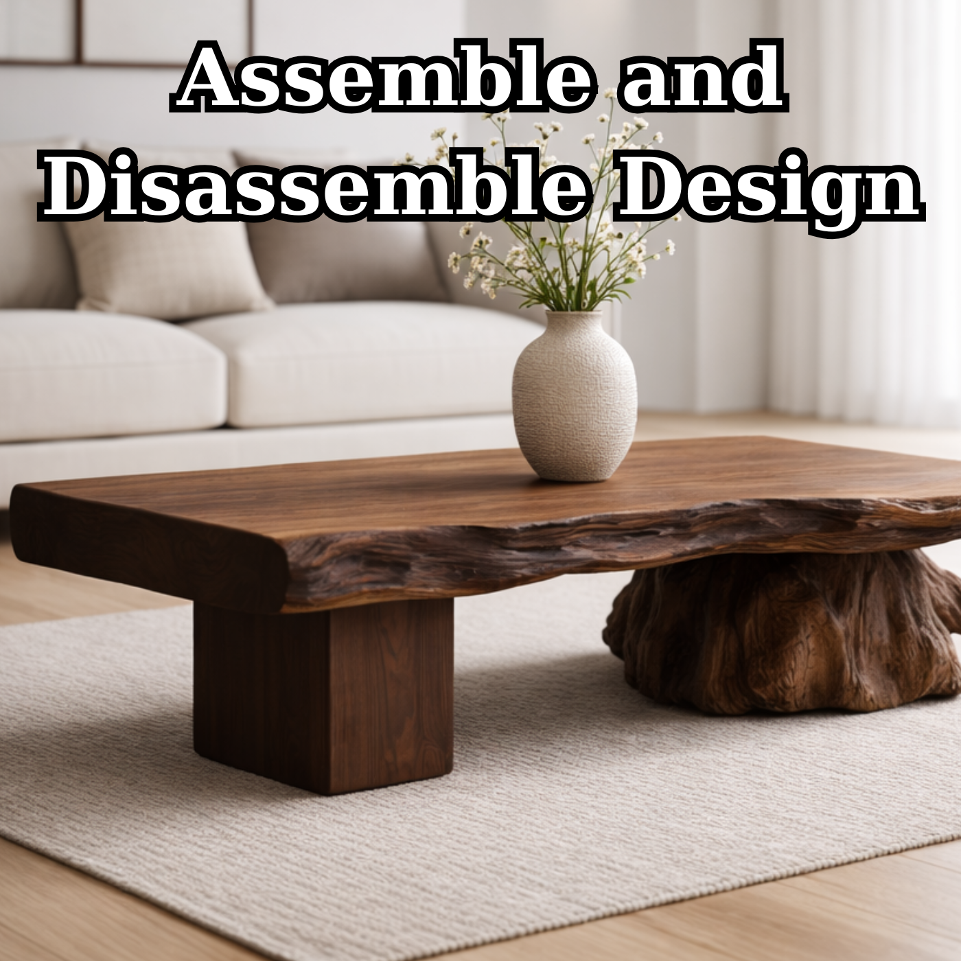 Live Edge Solid Wood Coffee Table with Sculptural Base – Handcrafted Rustic Modern Design