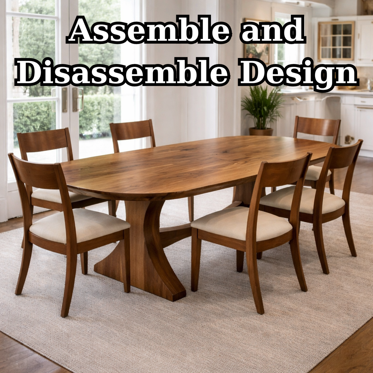 Solid Wood Oval Dining Table with Curved Pedestal Base – Elegant Modern Design