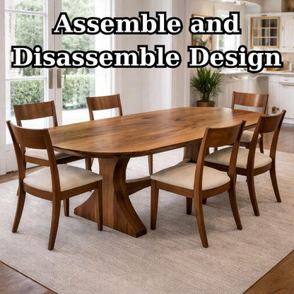 Solid Wood Oval Dining Table with Curved Pedestal Base – Elegant Modern Design
