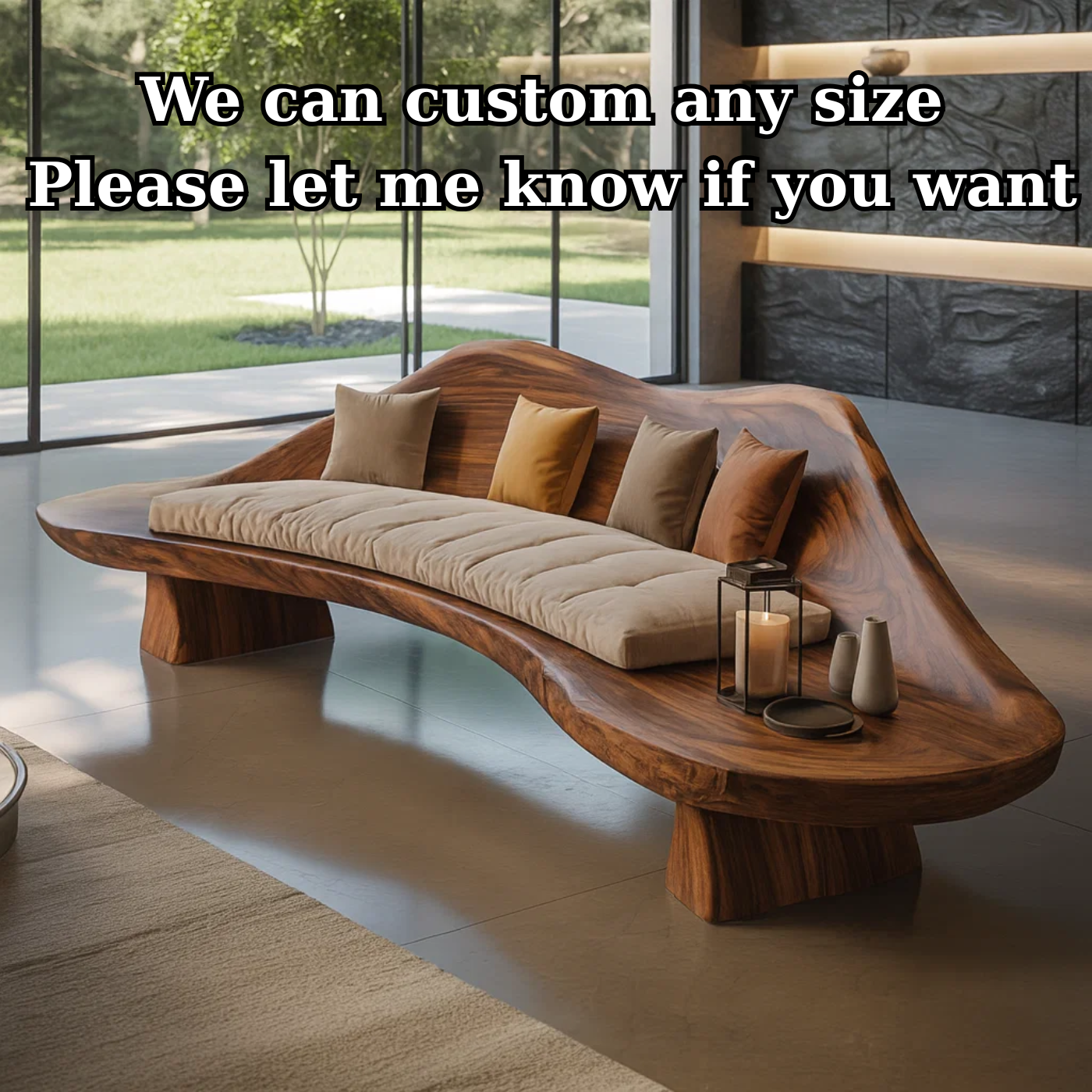 Handcrafted Solid Wood Sofa – Sculptural Wave-Form Wood Couch with Organic Curves and Cushion Seat Kitchnce