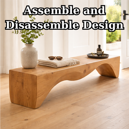Solid Wood Entryway Bench with Curved Sculptural Base – Modern Minimalist Design