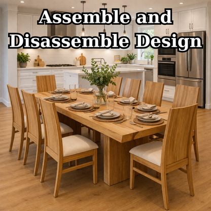 Solid Wood Dining Table with Chunky Pedestal Base – Modern Farmhouse Kitchen Table