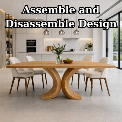 Solid Wood Dining Table with Curved Sculptural Base – Modern Minimalist Kitchen Table