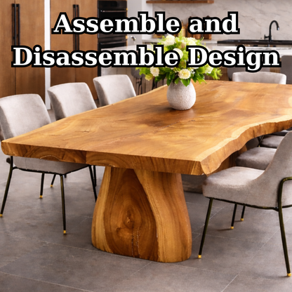 Solid Wood Live Edge Dining Table with Sculptural Pedestal Base – Modern Kitchen Table