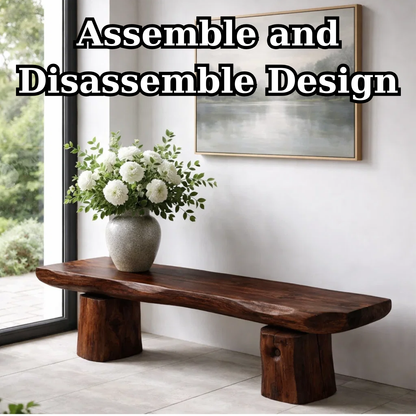 Solid Wood Bench with Live Edge Top – Rustic Entryway & Minimalist Seating Bench