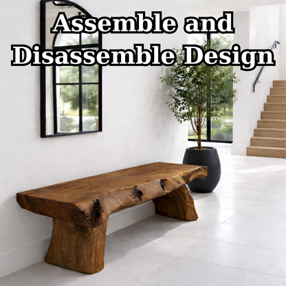 Solid Wood Live Edge Bench – Rustic Entryway Seating with Natural Tree Base