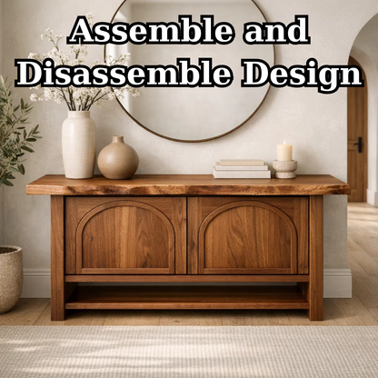 Solid Wood Console Cabinet – Rustic Entryway Storage Table with Arched Doors
