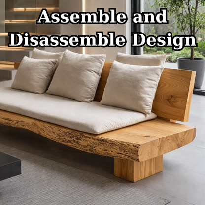 Live Edge Solid Wood Daybed, Rustic Organic Modern Sofa with Backrest