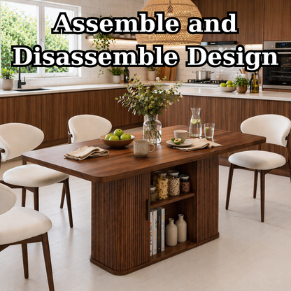 Solid Wood Dining Table with Storage – Walnut Kitchen Table with Fluted Base