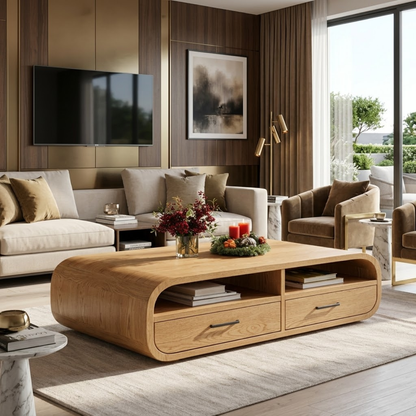 Modern Wooden Coffee Table with Drawers and Storage Space